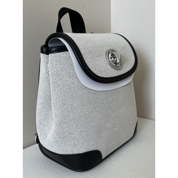 New Marc Jacobs Convertible Canvas Backpack Bag Beige /Black - Picture 6 of 7